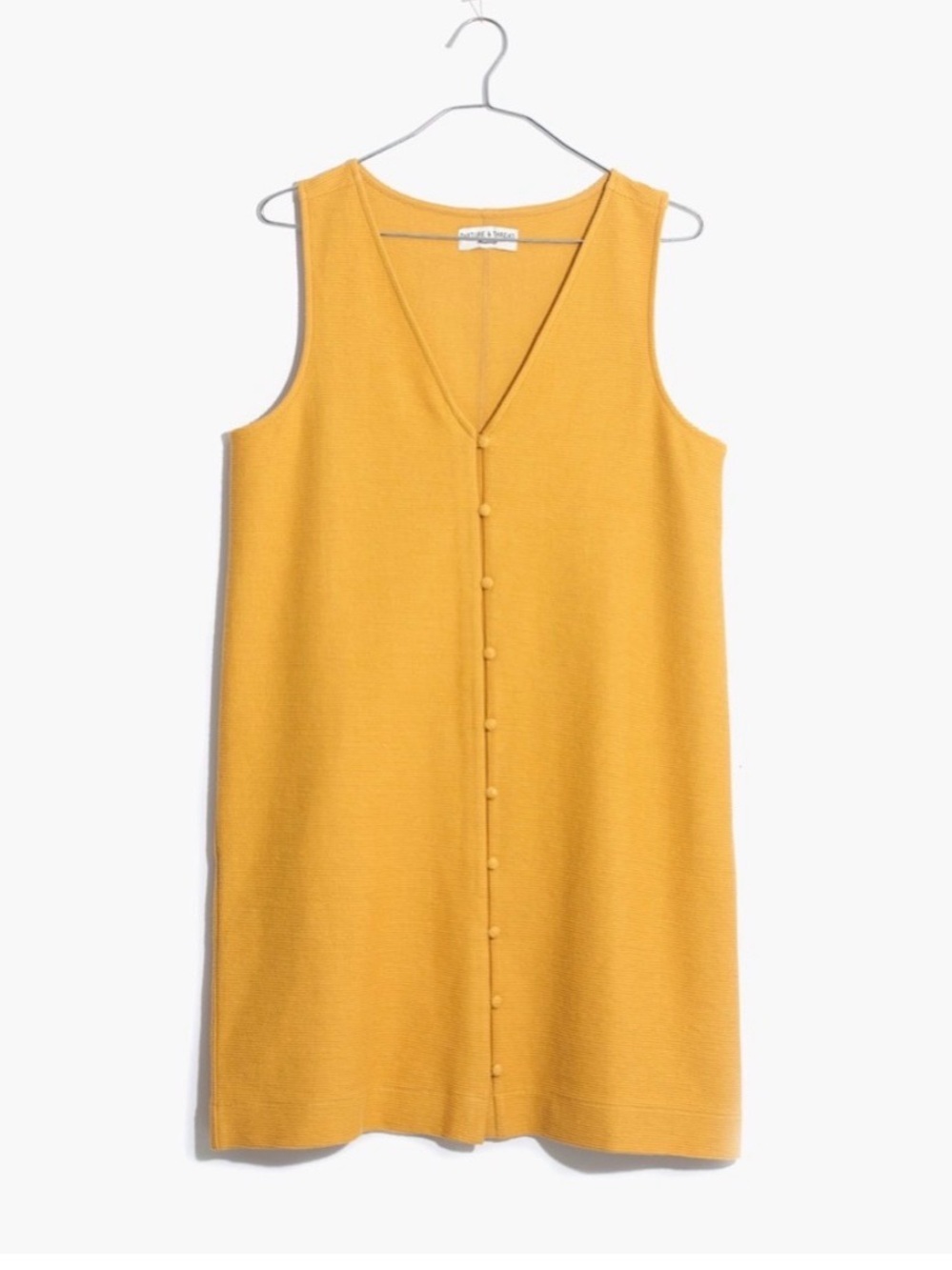 Madewell Texture&Thread 100% Cotton V-Neck Button-Front Mini Dress in Yellow